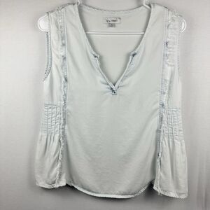 DL1961 Sleeveless Blouse XS Light Wash Denim Look Frayed V-Neck Boho Top